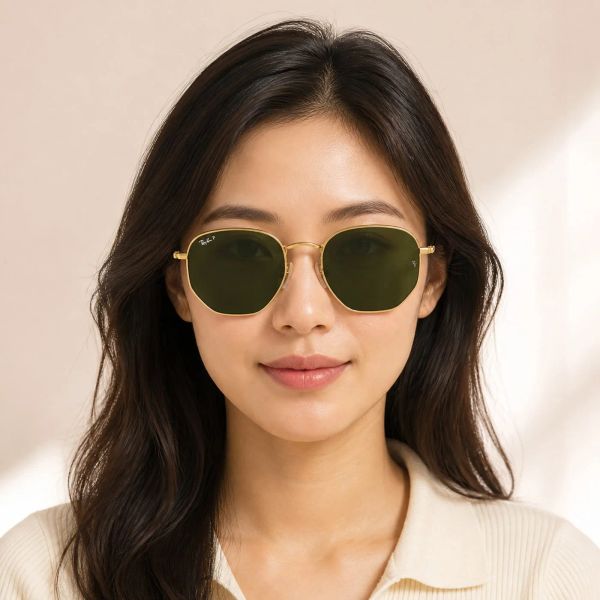 Kính mát Rayban Hexagonal RB3548N 001/58 - Vàng Arista bóng, tròng xanh G-15