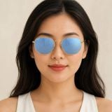 Kính mát Rayban Hexagonal RB3548N 001/9O - Vàng Arista bóng, tròng xanh dương nhạt tráng gương