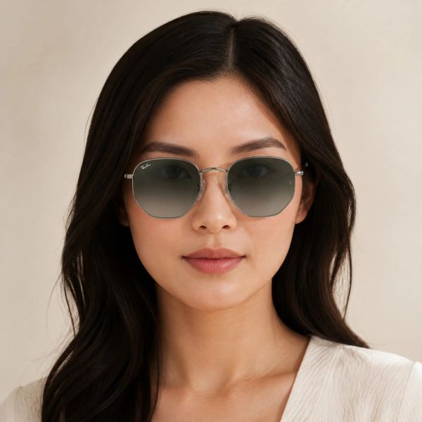 Kính mát Rayban Hexagonal RB3548N 004/71 - Xám gunmetal bóng, tròng xám nhạt chuyển xám đậm