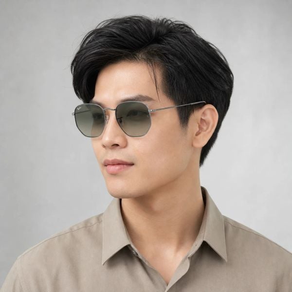 Kính mát Rayban Hexagonal RB3548N 004/71 - Xám gunmetal bóng, tròng xám nhạt chuyển xám đậm