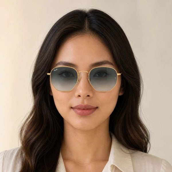 Kính mát Rayban Hexagonal RB3548N 91233M - Vàng Arista bóng, tròng xanh dương chuyển xám