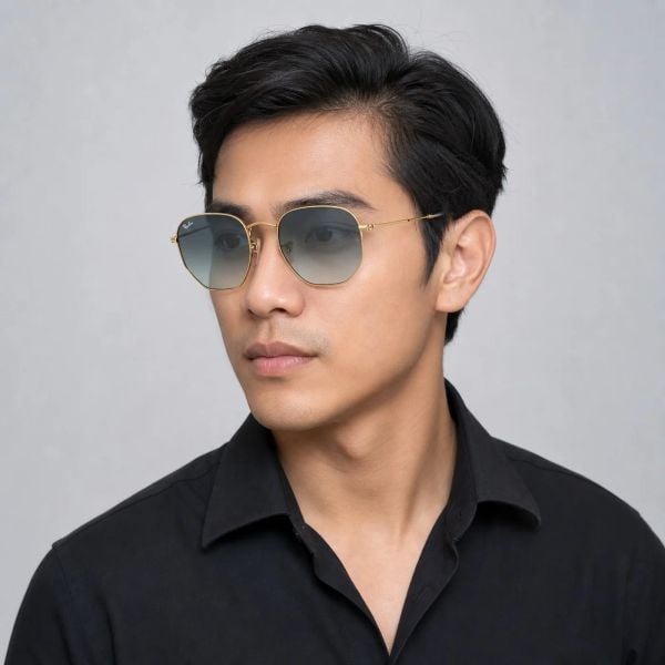 Kính mát Rayban Hexagonal RB3548N 91233M - Vàng Arista bóng, tròng xanh dương chuyển xám