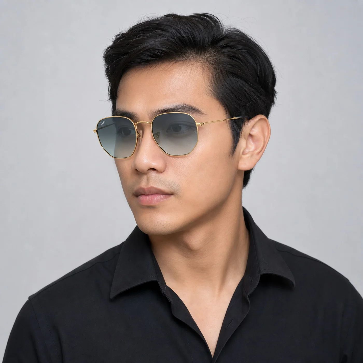 Kính mát Rayban Hexagonal RB3548N 91233M - Vàng Arista bóng, tròng xanh dương chuyển xám