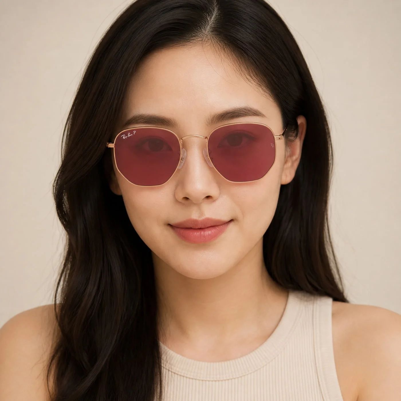 Kính mát Rayban Hexagonal RB3548N 9202AF - Vàng hồng bóng, tròng tím phân cực