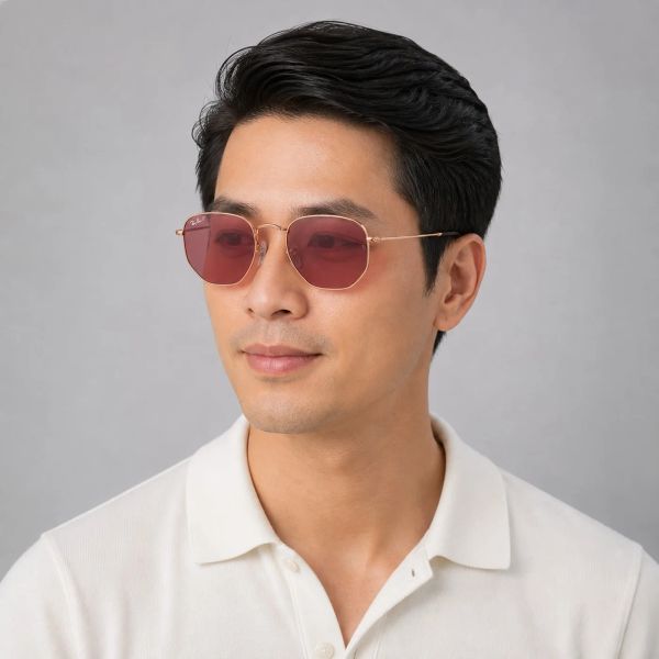 Kính mát Rayban Hexagonal RB3548N 9202AF - Vàng hồng bóng, tròng tím phân cực