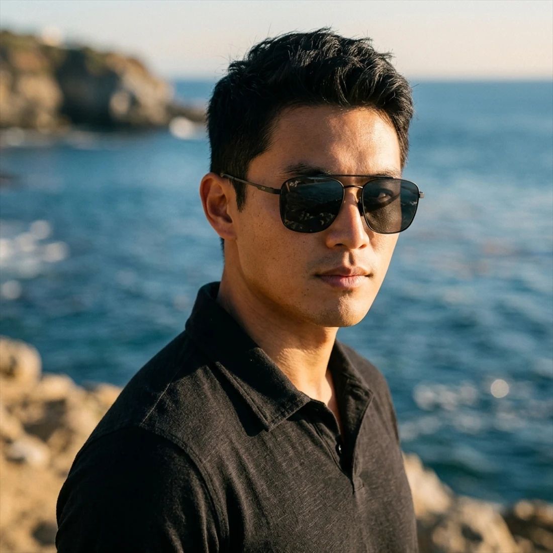 Kính mát MAUI JIM MJ645 02 – người mẫu đeo kính