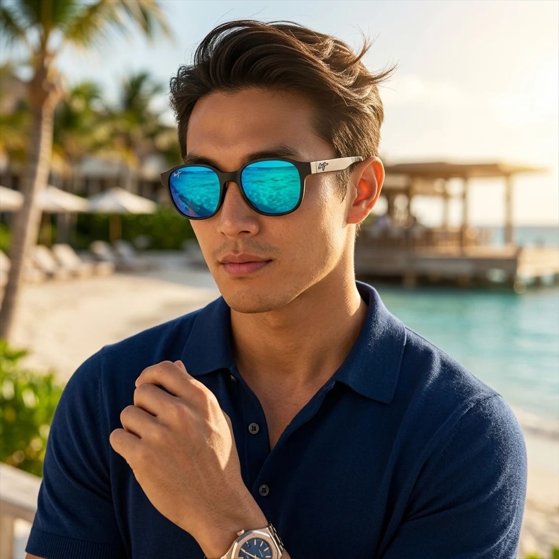 Kính mát MAUI JIM MJ649 02-B – người mẫu đeo kính