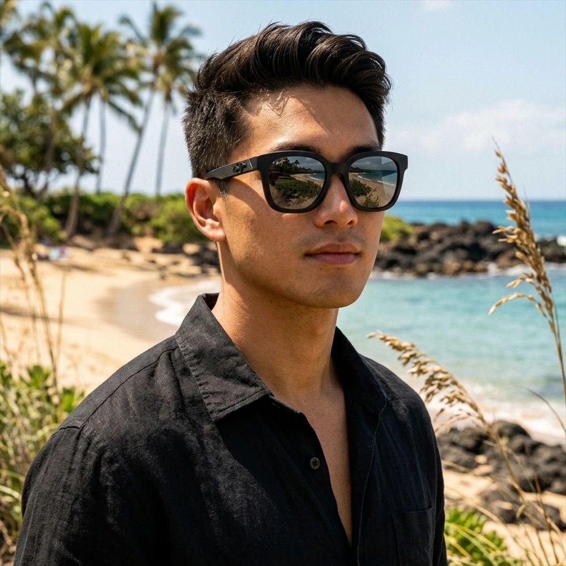 Kính mát MAUI JIM MJ653 02 – người mẫu đeo kính
