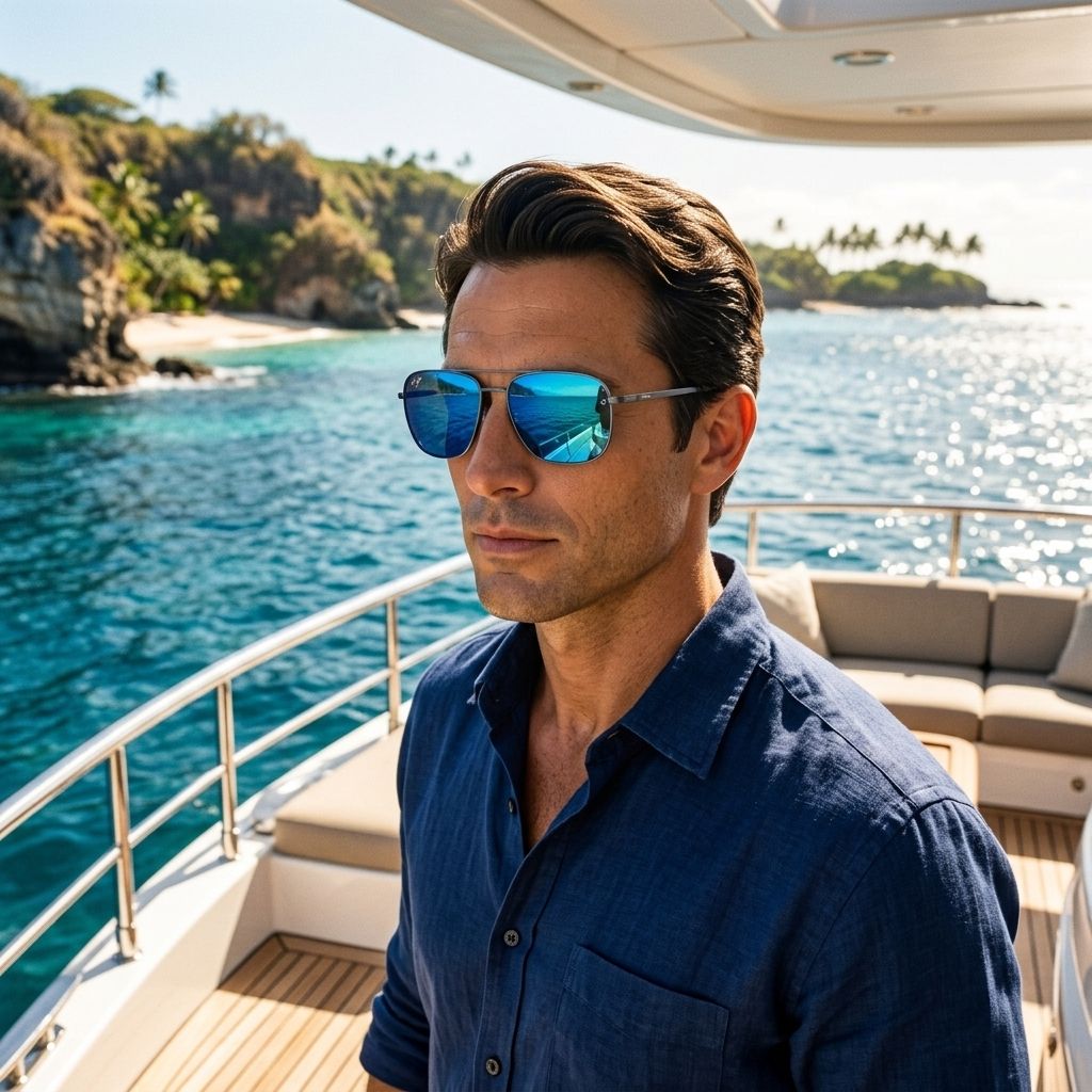 Kính mát MAUI JIM Shark's Cove MJ605 03-B – người mẫu đeo kính