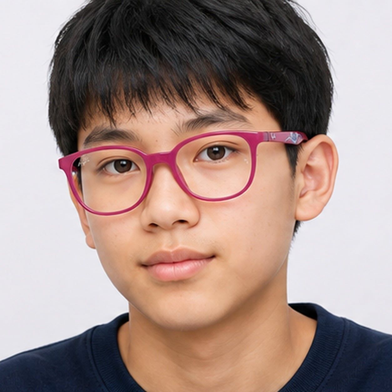 Gọng kính trẻ em Rayban Junior RY1631 7508 - Hồng cánh sen phối cao su xanh dương – người mẫu đeo kính