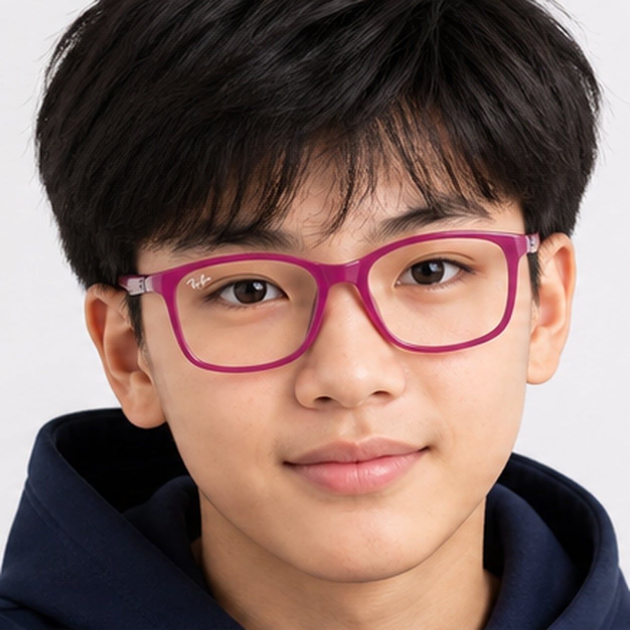 Gọng kính trẻ em Rayban Junior RY1644 3933 - Hồng cánh sen phối cao su tím – người mẫu đeo kính