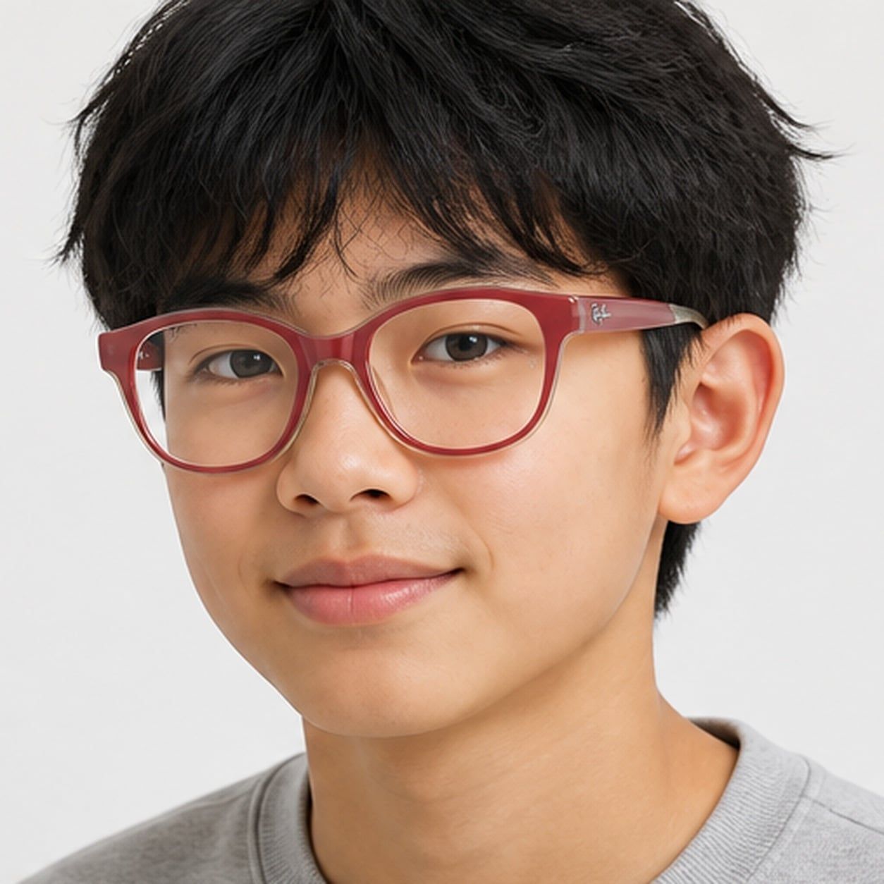 Gọng kính trẻ em Rayban Junior RY1950 7204 - Đỏ phối trong suốt tự nhiên – người mẫu đeo kính
