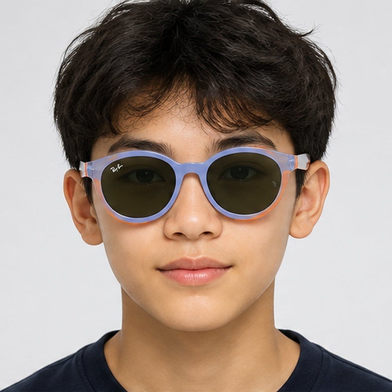 Kính clip-on trẻ em Rayban Junior RY1625DC 751071 - Tím hoa cà phối cao su cam – người mẫu đeo kính