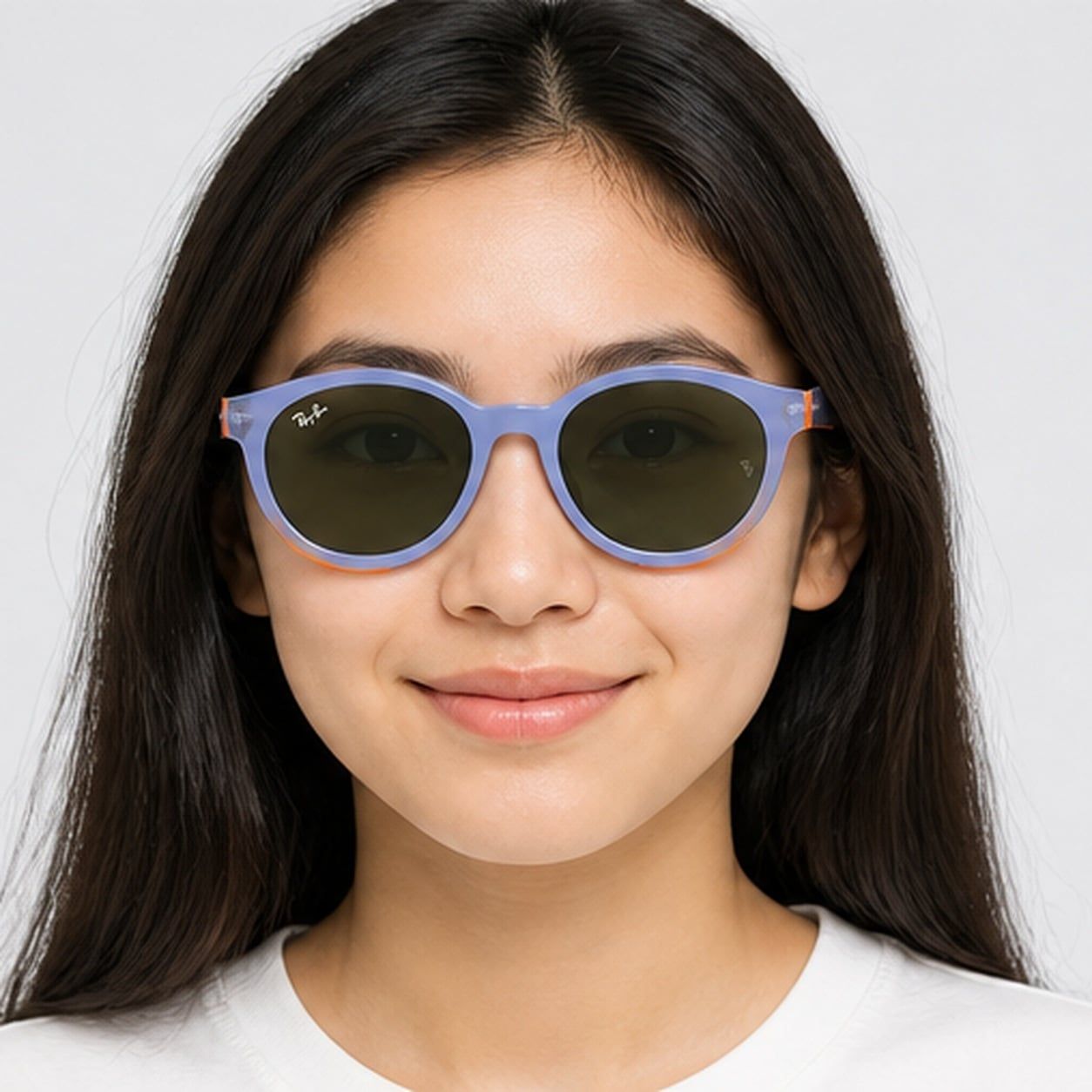Kính clip-on trẻ em Rayban Junior RY1625DC 751071 - Tím hoa cà phối cao su cam – người mẫu đeo kính