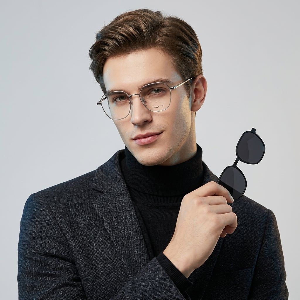Gọng kính clip-on PARIM 95002 N1B – người mẫu đeo gọng không gắn clip-on