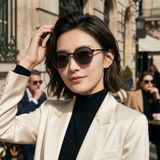 Gọng kính clip-on PARIM 96003 K2 – người mẫu đeo kính đã gắn clip-on