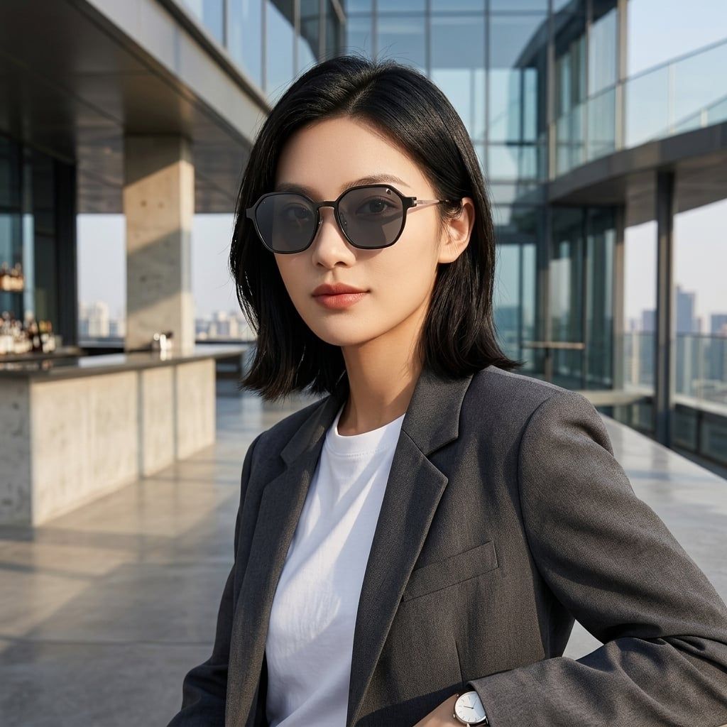 Gọng kính clip-on PARIM 97001 B1 – người mẫu đeo kính đã gắn clip-on