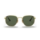 Kính mát Rayban Hexagonal RB3548N 001 - Vàng Arista bóng, tròng xanh G-15 – ảnh chính diện trên nền trắng