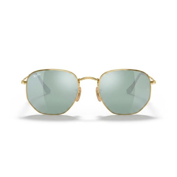 Kính mát Rayban Hexagonal RB3548N 001/30 - Vàng Arista bóng, tròng xám tráng gương – ảnh chính diện trên nền trắng