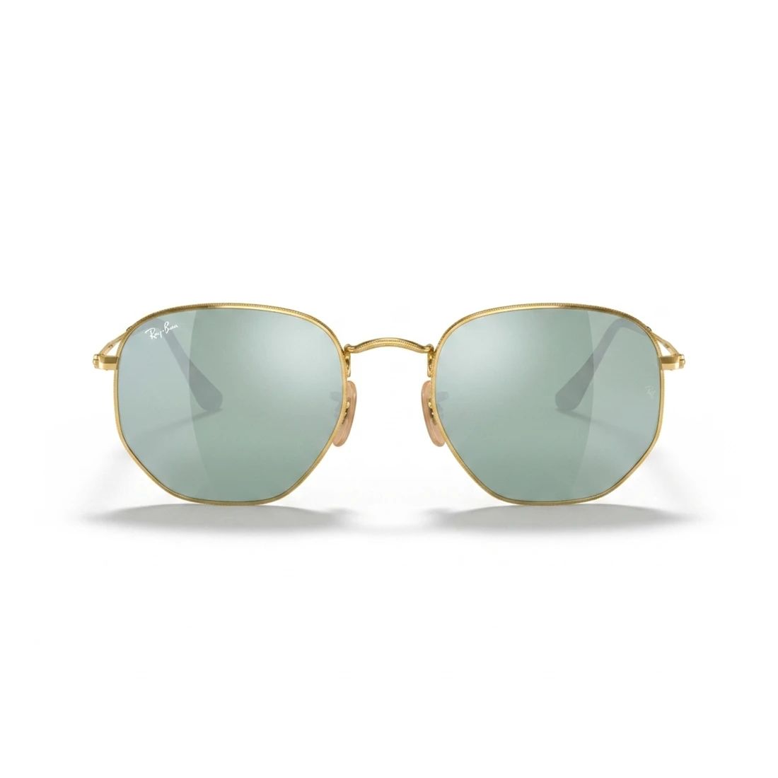 Kính mát Rayban Hexagonal RB3548N 001/30 - Vàng Arista bóng, tròng xám tráng gương – ảnh chính diện trên nền trắng