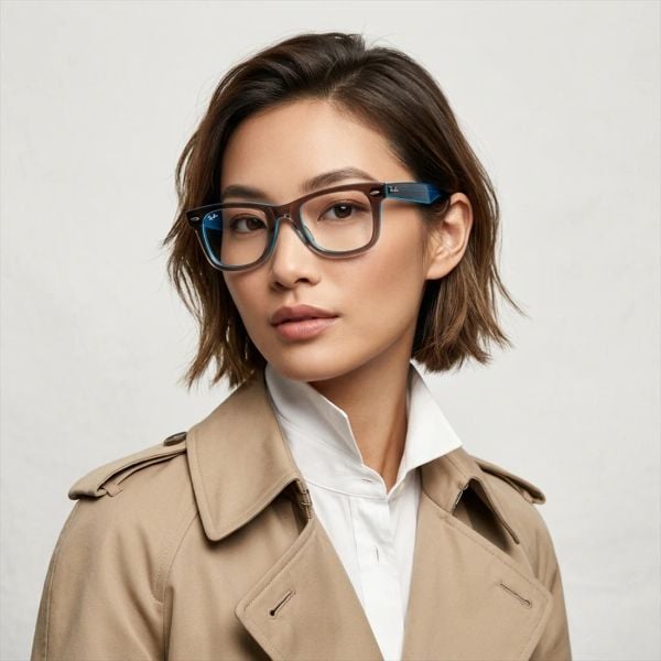 Gọng kính RAYBAN RX4340V 8366 – người mẫu đeo kính