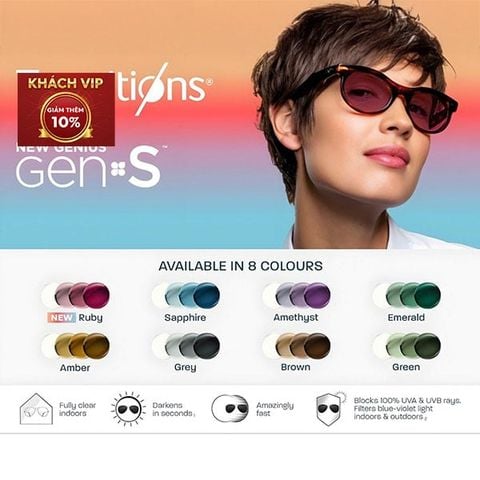 Tròng kính đơn tròng đổi màu Essilor Gen S với 8 màu thời trang váng Crizal