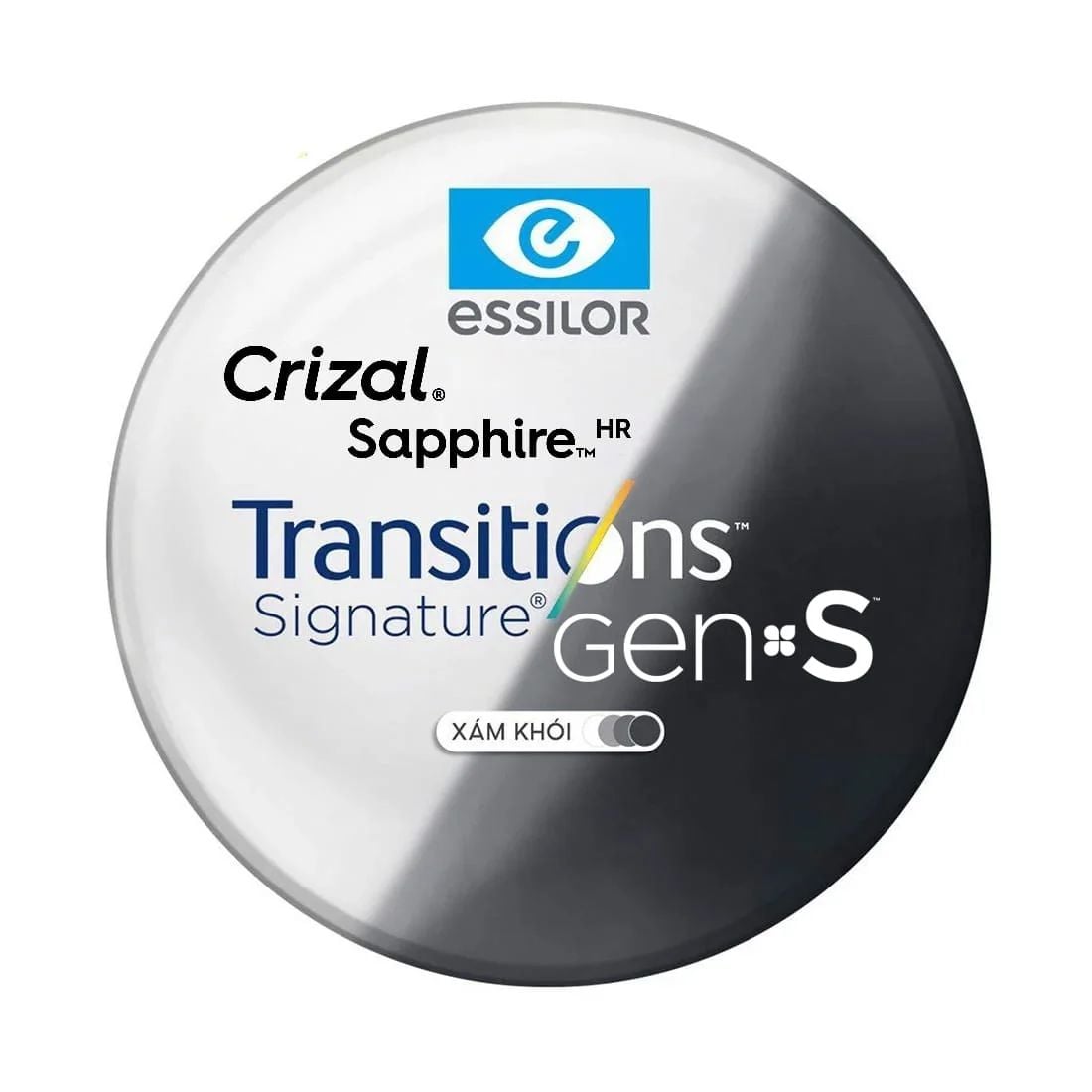 Tròng Kính Đổi Màu Essilor Transitions Signature Gen S Xám Khói váng phủ Sapphire HR