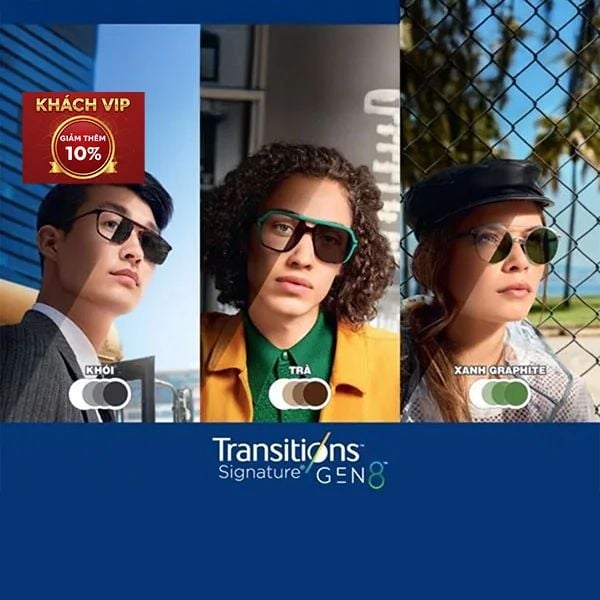 Tròng Kính Đổi Màu Essilor Transitions Signature Gen S Xám Khói váng phủ Sapphire HR