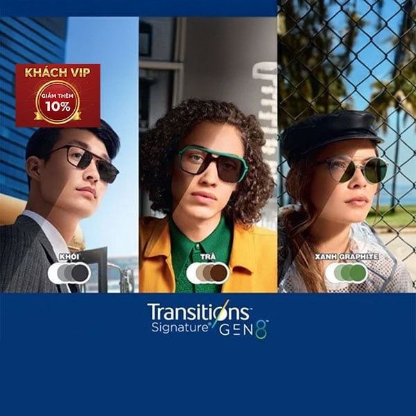  Tròng Kính Đổi Màu Essilor Transitions Signature Gen S Xám Khói váng phủ Sapphire HR 