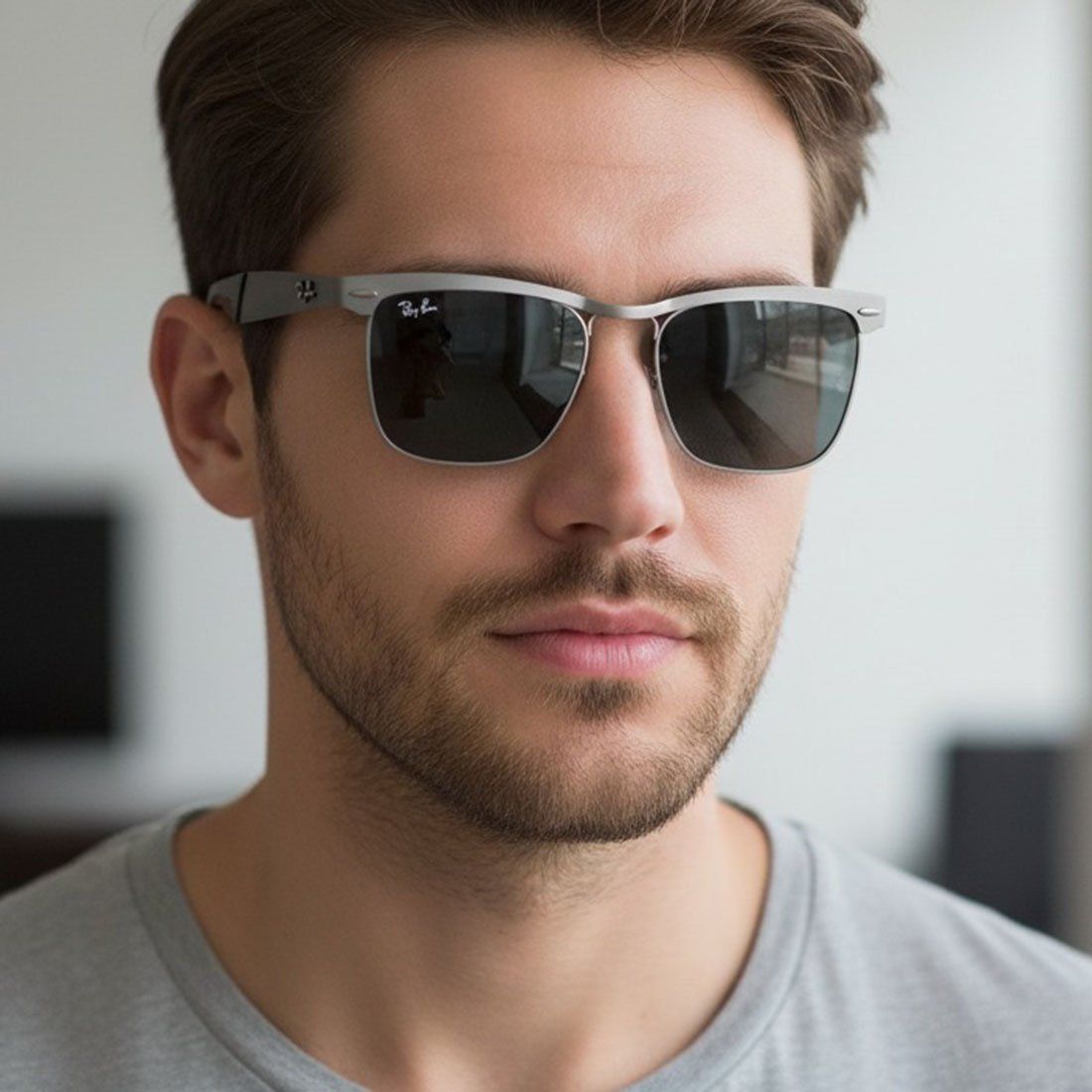 RayBan RB3875 Wayfarer Deluxe với khung kim loại đen và tròng kính xanh lá cây