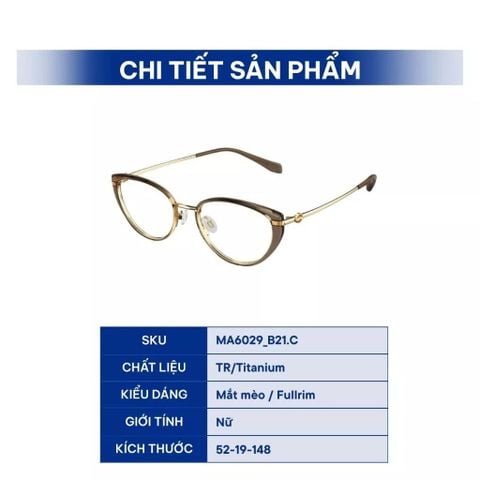 Gọng Kính Nữ MOLSION MA6029 B21 Chính Hãng Dáng Mắt Mèo, Chất liệu Titanium chịu nhiệt