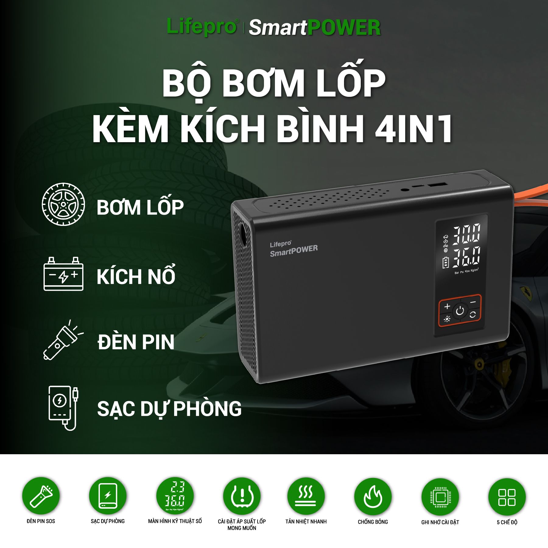 may bom lop o to kem kich binh da nang lifepro smartpower