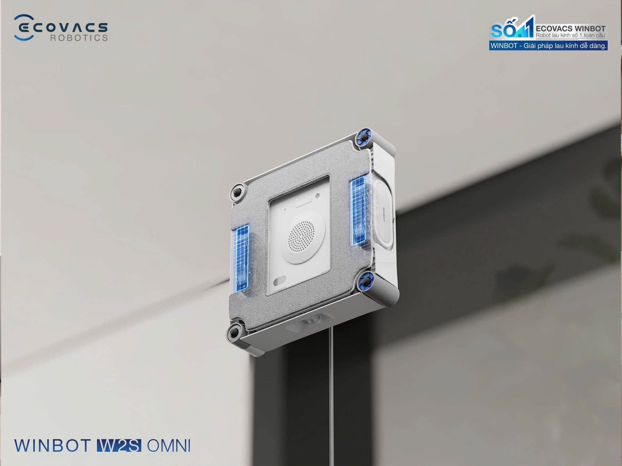 robot lau kinh ecovacs winbot w2s omni tang kem 1 chai nuoc lau kinh ecovacs 1 lit