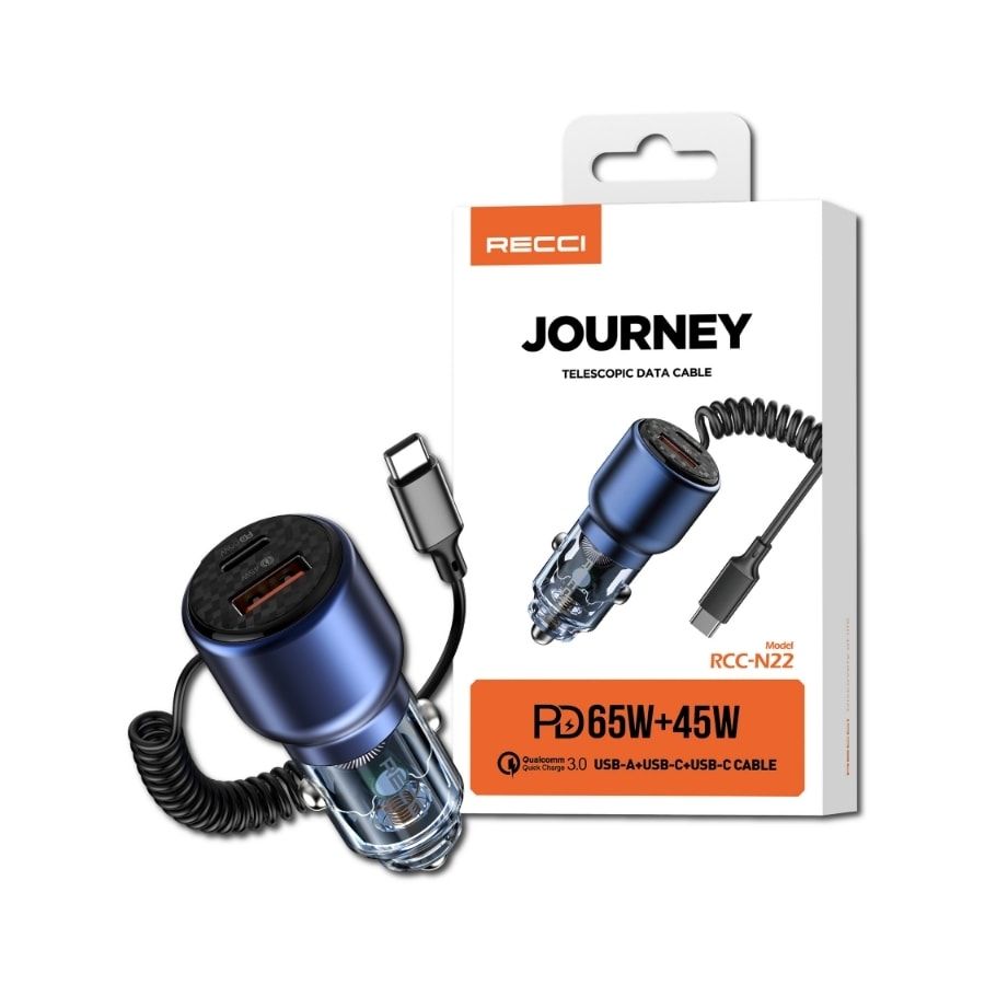 cu sac nhanh tren o to tich hop day type c pd65w recci rcc n22