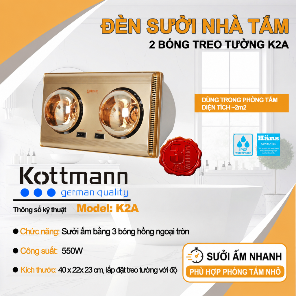 den suoi 2 bong treo tuong kottmann k2a