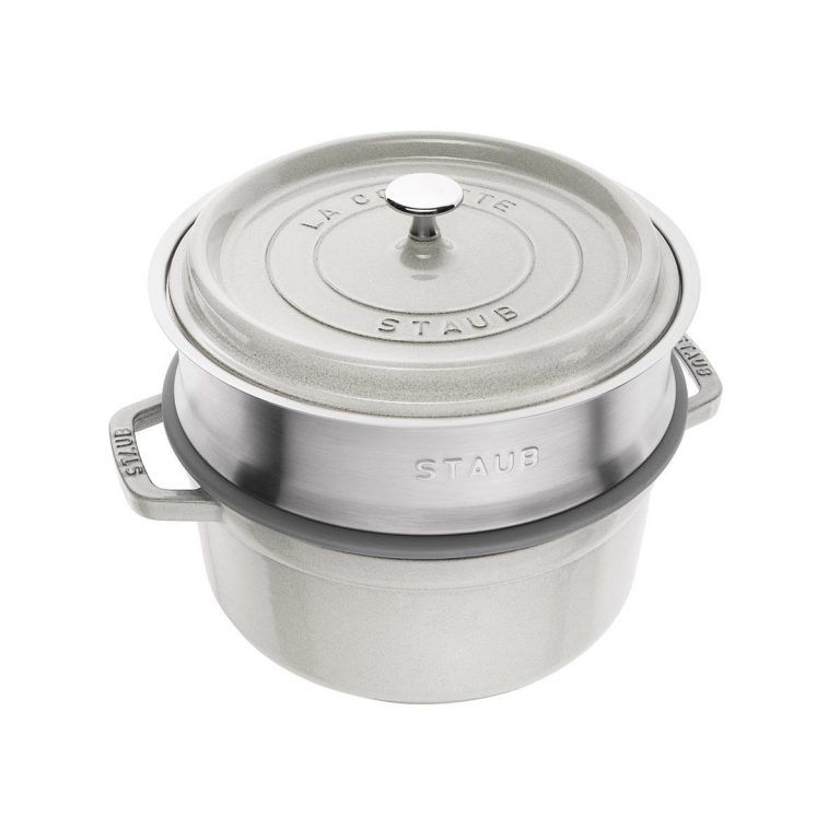 noi gang staub cocotte 24cm kem xung hap mau ghi sua
