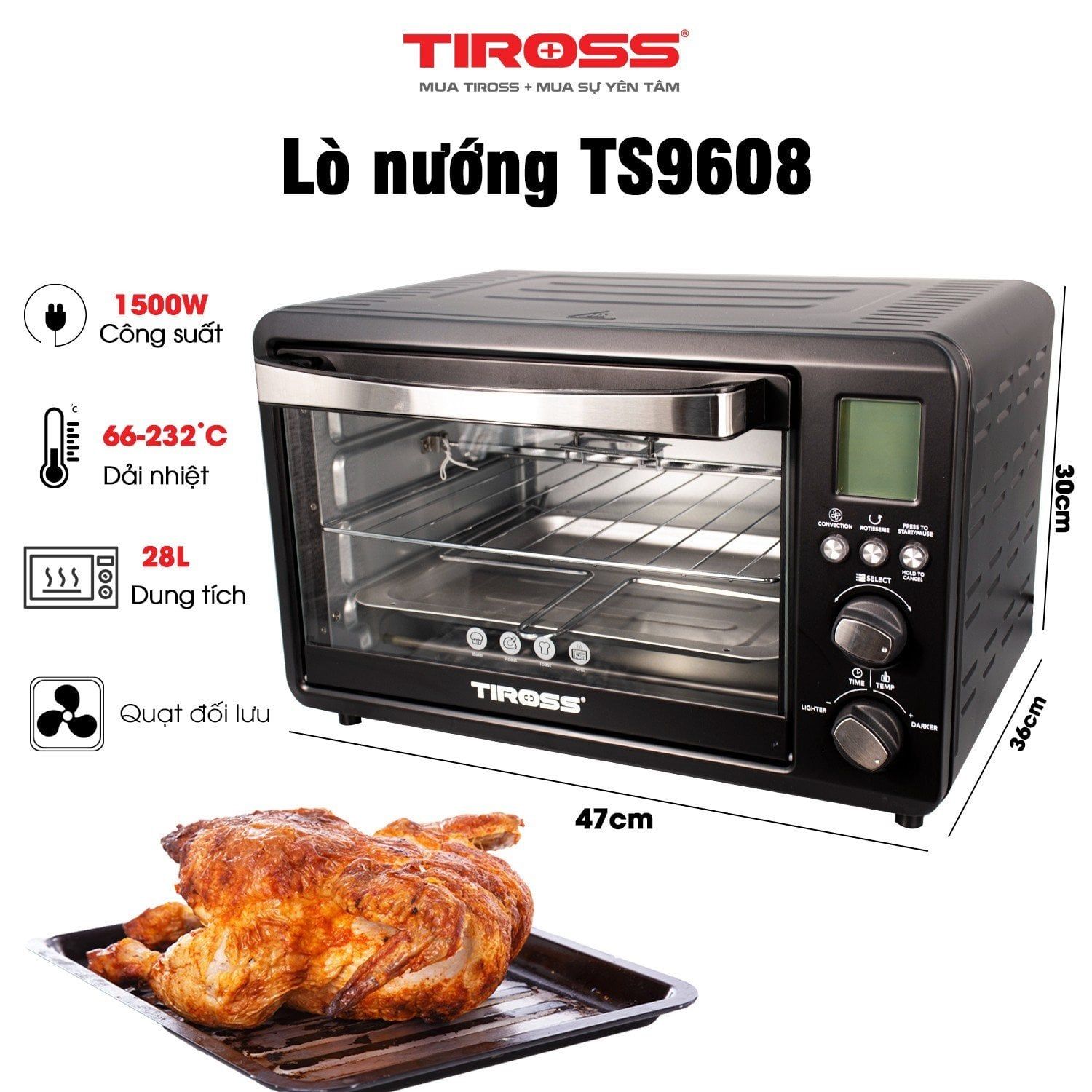 lo nuong tiross ts9608 dung tich 28l