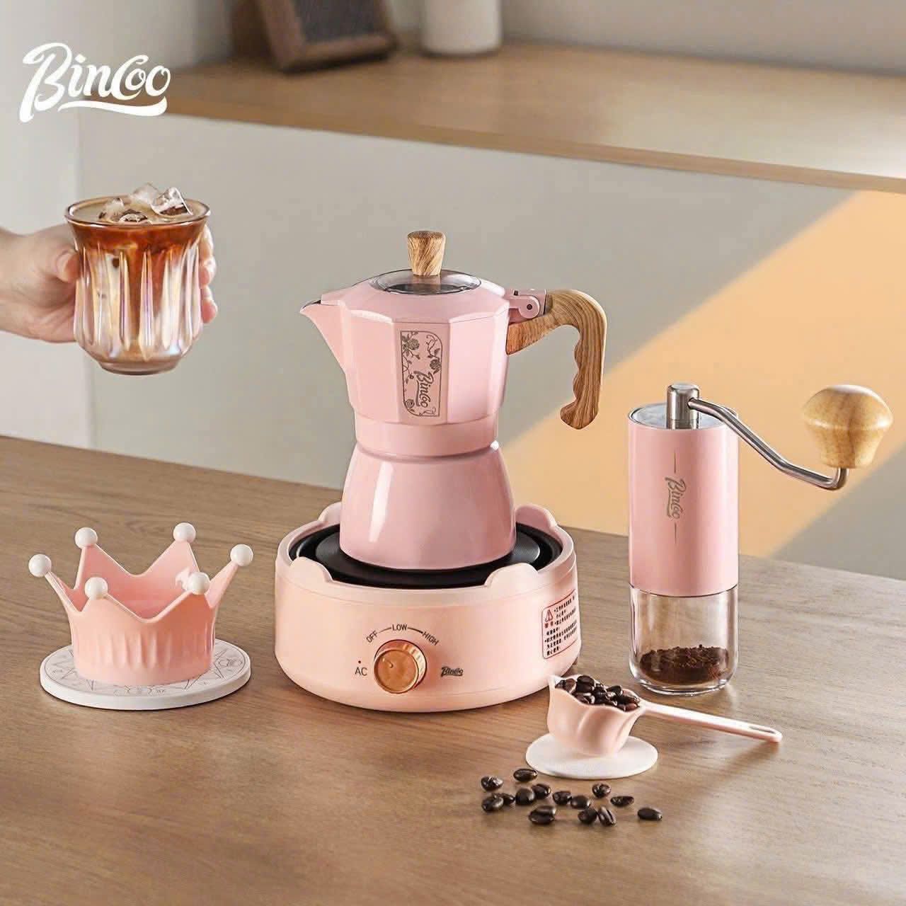 set binh pha ca phe bialetti bincoo 130ml mau hong
