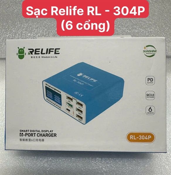 Bộ Sạc Relife RL - 304P - 6 Cổng - led hiển thị + Sạc Không Dây