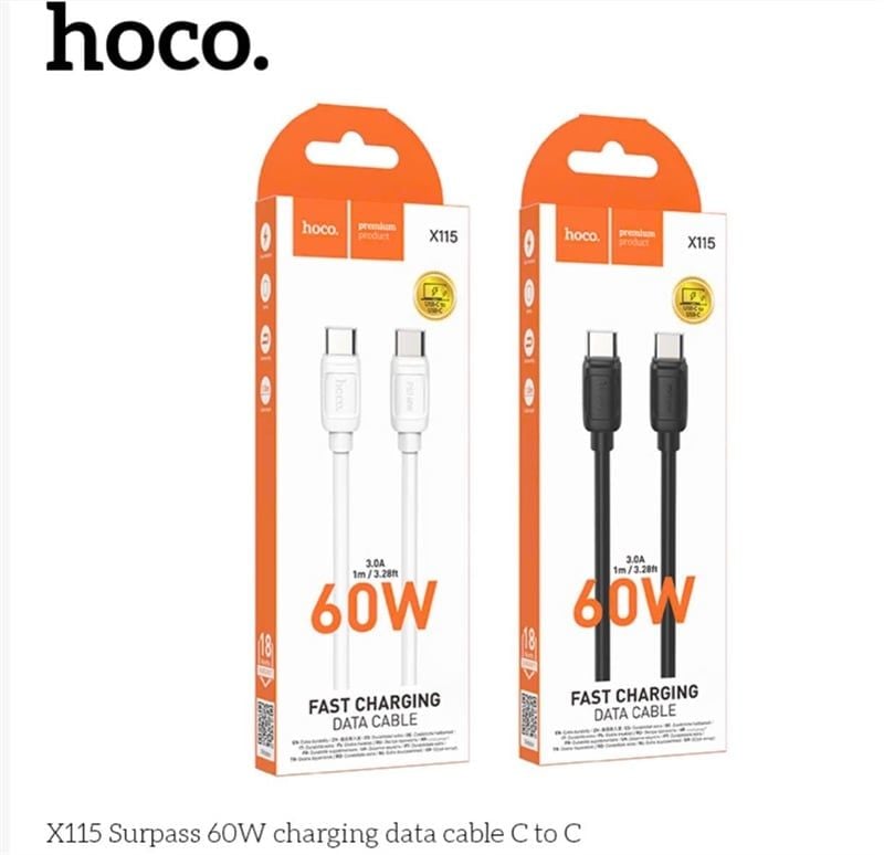 Cáp Sạc Nhanh C2C - Hoco X115 - PD60W - 1m (sl20-1/30-2/50-3)