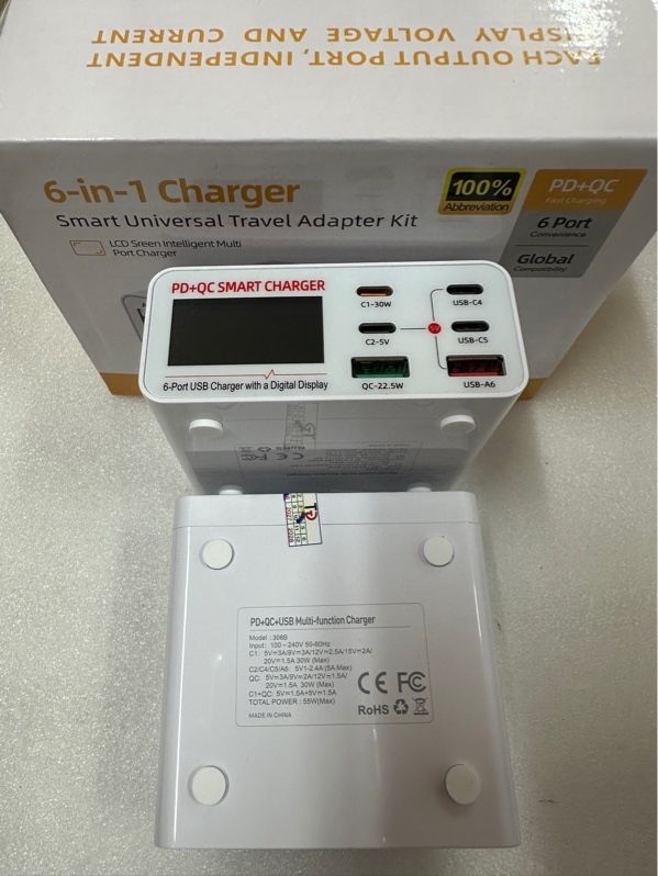 Bộ Sạc Nhiều Cổng: Aman - 306B / 2 Cổng USB + 4 cổng C + Màn Hình Báo Dòng