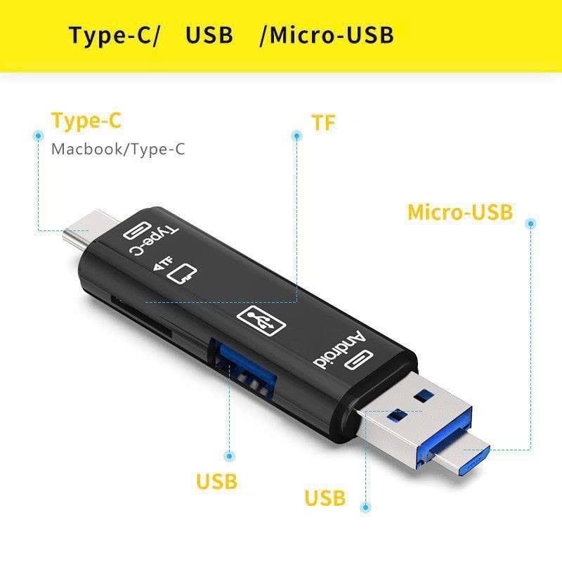 Đầu Lọc Thẻ Nhớ OTG 5in1 D-188 - Đầu Type C 3.1/ USB 2.0/ Micro USB - Hỗ Trợ Chức Năng OTG