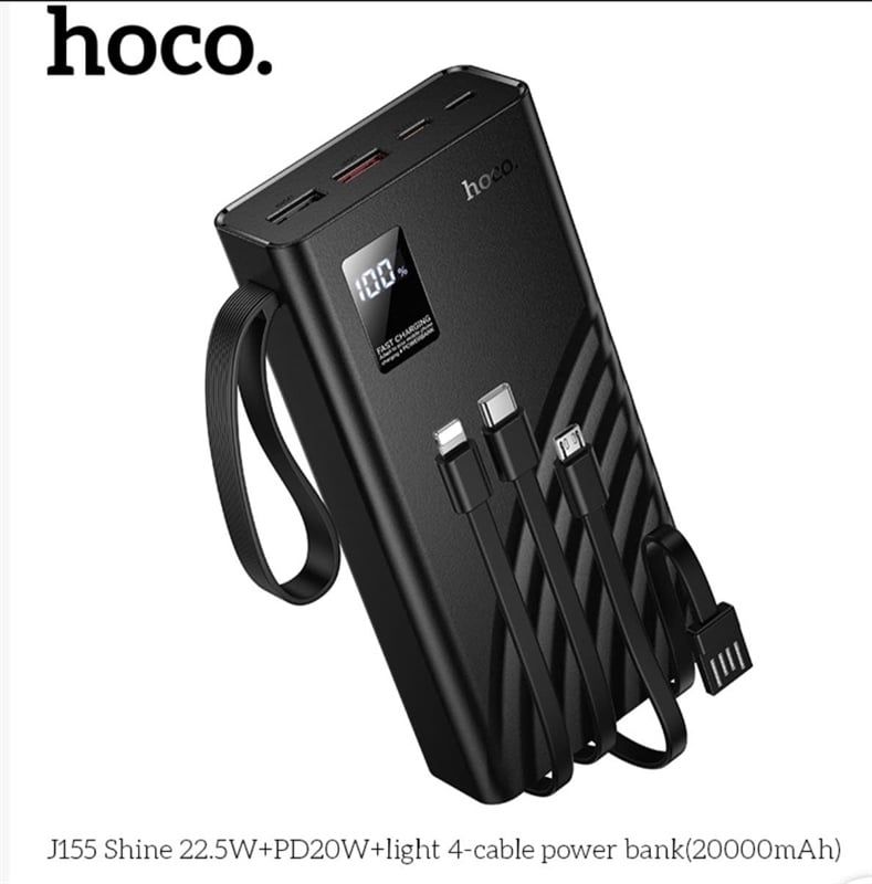 Pin Dự Phòng 20000mAh - Hoco J155 - Kèm 3 Dây - Có Đèn