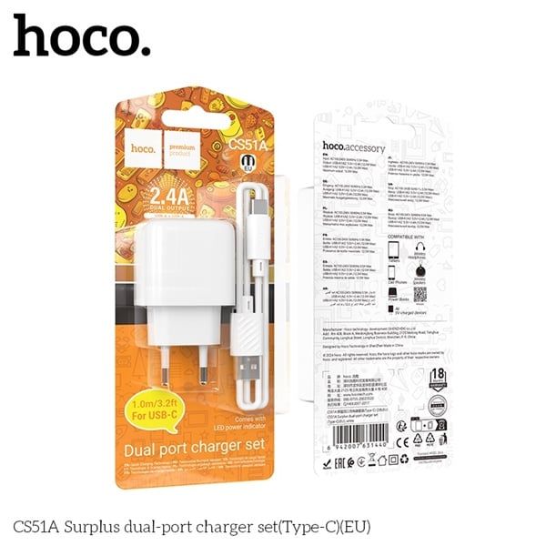 Sạc Bộ USB.C : Hoco CS51A - Sạc Nhanh 2.4A - C