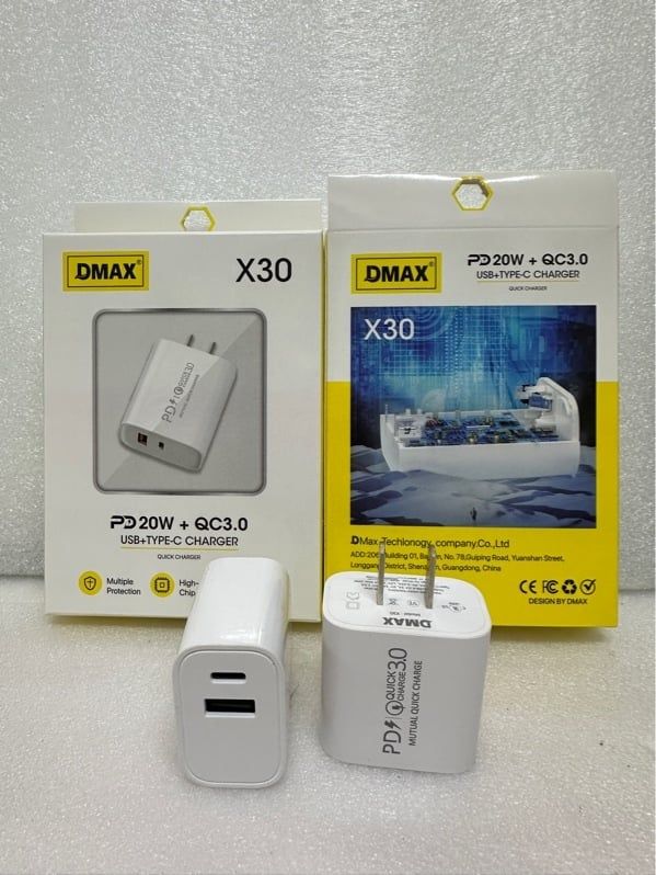 Cóc Sạc Dmax - X30 - PD20W - Cổng C + USB (chân dẹt) (sl10-1/20-2/50-3)