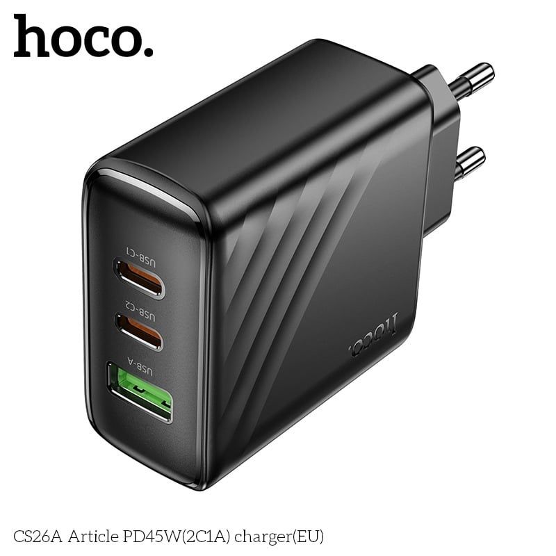Cóc Sạc Nhanh 3 Cổng - Hoco CS26A - PD45W (1 cổng USB + 2 cổng Type C)