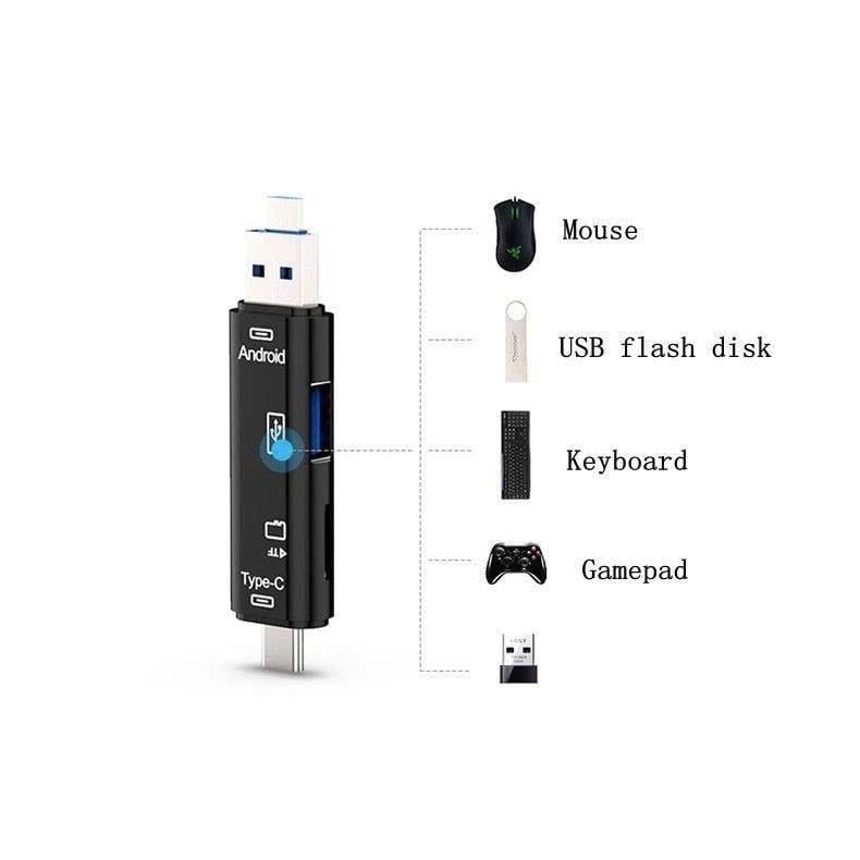 Đầu Lọc Thẻ Nhớ OTG 5in1 D-188 - Đầu Type C 3.1/ USB 2.0/ Micro USB - Hỗ Trợ Chức Năng OTG