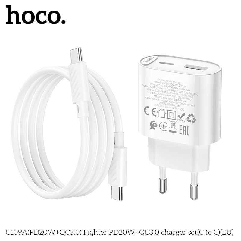 Sạc Bộ C2C : Hoco C109A - Sạc Nhanh PD20W + QC3.0 - C to C (sl10-1/20-2/50-3)