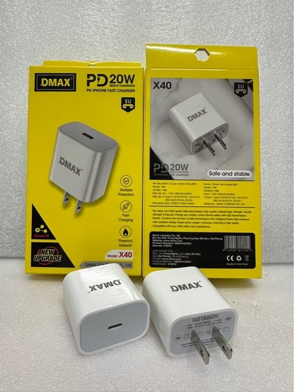 Cóc Sạc Dmax - X40 - PD20W- cổng C (chân dẹt) (sl10-1/20-2/50-3)