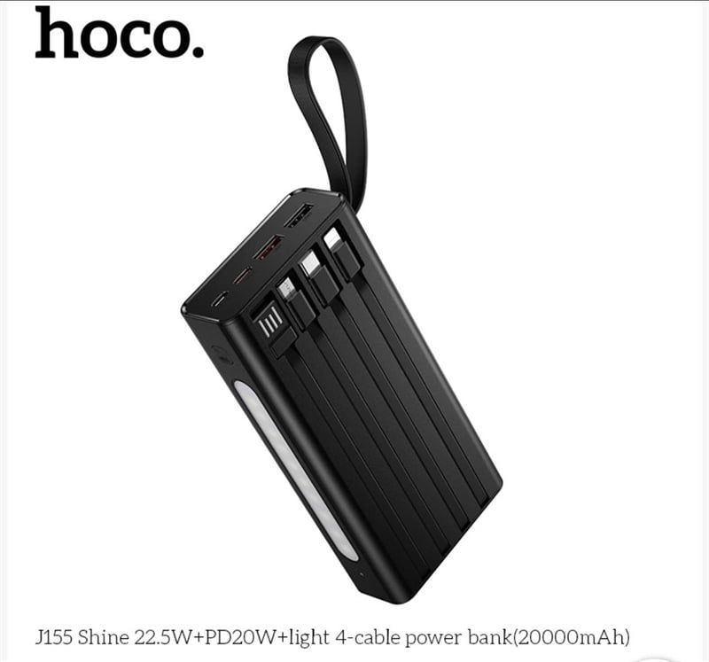 Pin Dự Phòng 20000mAh - Hoco J155 - Kèm 3 Dây - Có Đèn